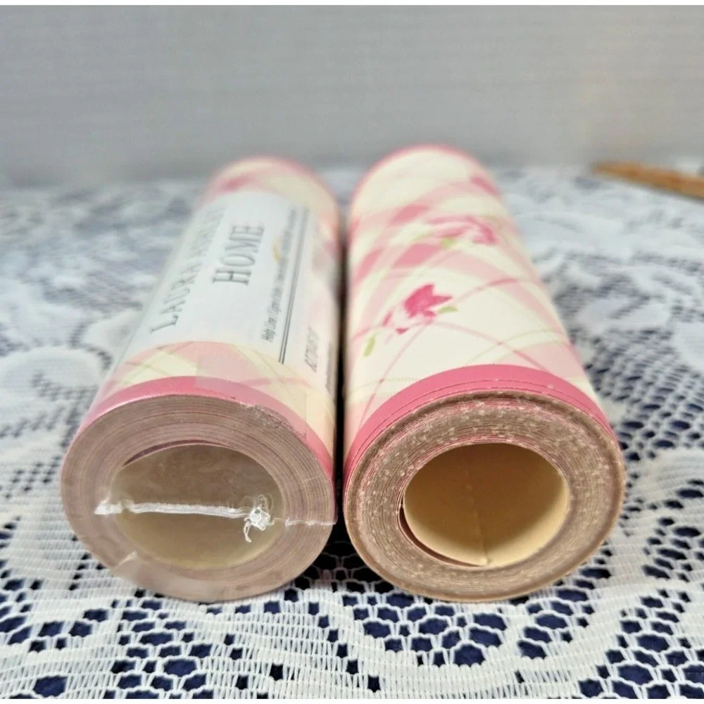 Laura Ashley Home‎ Wallpaper Border Pink Floral Plaid 5 yds X 2 Pre-pasted NOS